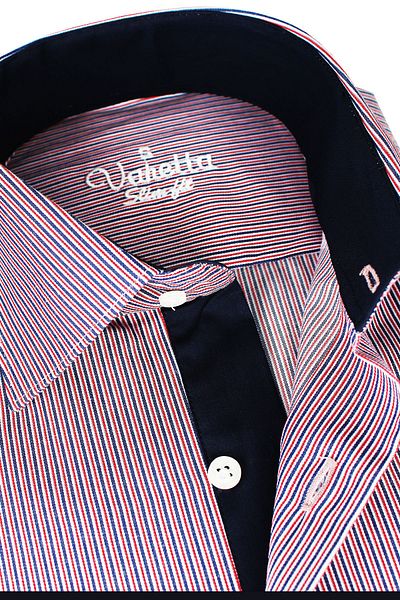 Varetta Мъжка червена риза с дълъг ръкав Slim Fit на райета