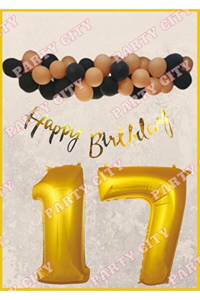 Party City Happy Birthday Gold Konsepti (17) Yaş Doğum Günü Parti Kutlama Seti
