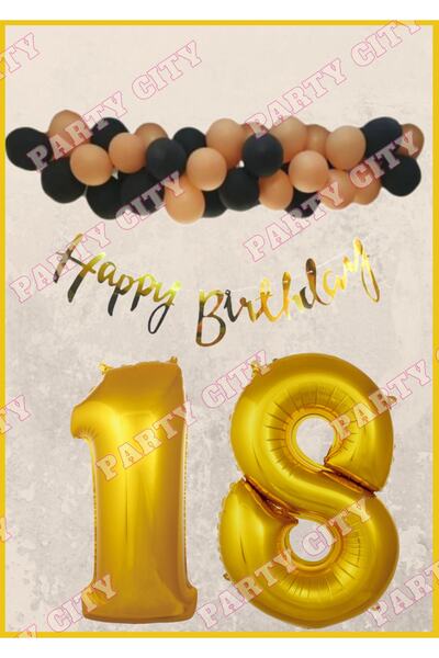 Party City Happy Birthday Gold Konsepti (18) Yaş Doğum Günü Parti Kutlama Seti