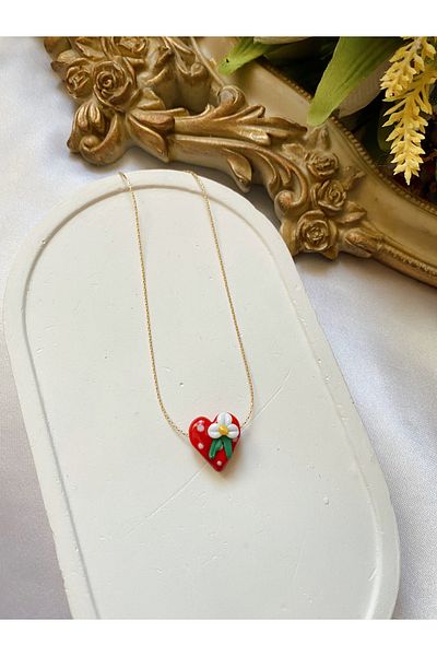 SWORDS CONCEPT Red Murano Flower Heart Necklace with Chain