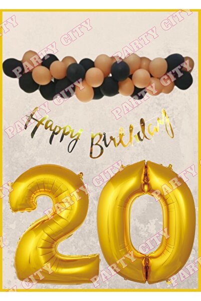 Party City Happy Birthday Gold Konsepti (20) Yaş Doğum Günü Parti Kutlama Seti