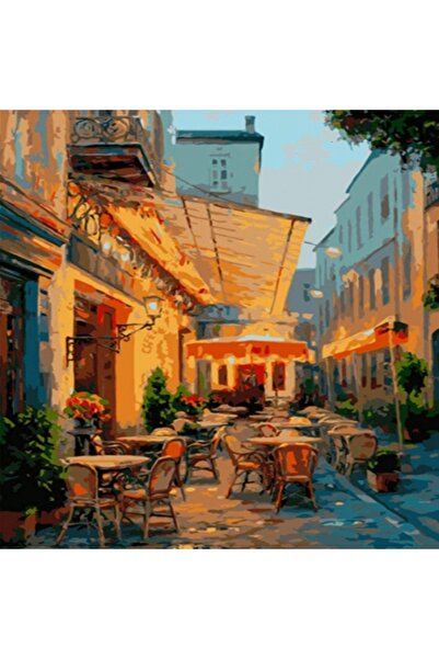 Ena Butik Καμβάς Σετ Ζωγραφικής με Αριθμούς Καφέ στο Δρόμο με Τροχαλία 60 Χ 7...