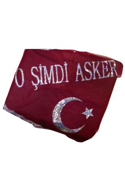 Burak Askeri Malzeme Red White Crescent and Star Now Embroidered Shawl with Soldier Writing