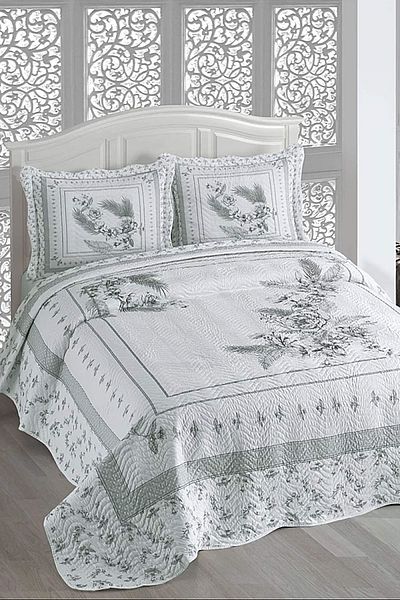 Örtüm Asya Double Quilted Bed Cover Set - Gray