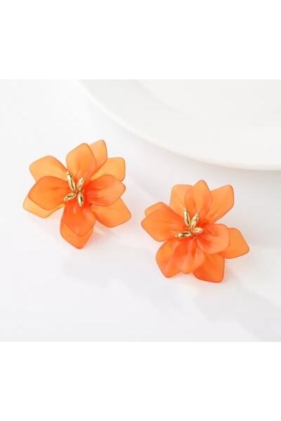 HOSBUTIK Orange Color Oversized Flower Earrings