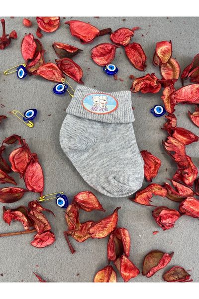 Akface Men's Gray Cotton Curled 6-Piece Newborn Baby Socks 0-6 Months