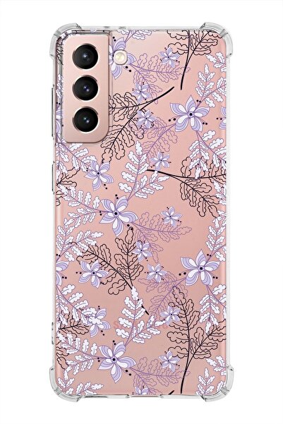 PrintiFy Samsung Galaxy S21 Köşe Korumalı Antişok Kapak Floral Lila Tasarımlı...