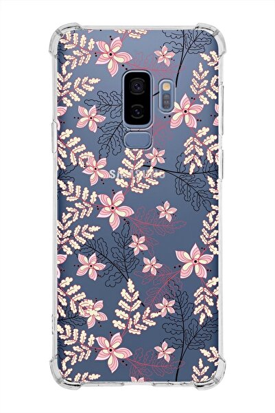 PrintiFy Samsung Galaxy S9 Plus Köşe Korumalı Antişok Kapak Floral Kırmızı Ta...