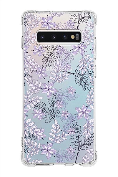PrintiFy Samsung Galaxy S10 Plus Köşe Korumalı Antişok Kapak Floral Lila Tasa...