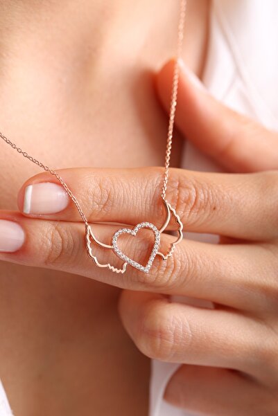 Zundesilver Rose Melek Kanadı Detaylı Kalp Gümüş Kolye