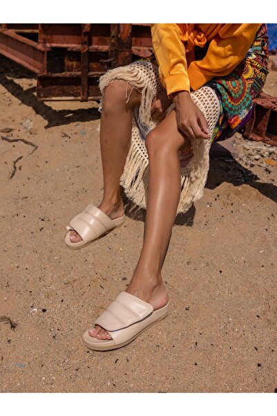 ANGELİNA JONES Γυναικείες παντόφλες Farah Beige από γνήσιο δέρμα