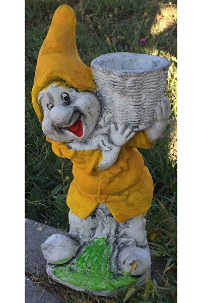 LS BOTANİK Turuncu Bahçe Heykeli, Sepet Taşıyan Cüce Biblosu, Dekoratif Figür