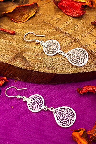 Aykat Sallantılı Telkari Gümüş Küpe El Yapımı Kadın Küpesi 925 Ayar Kupe-521