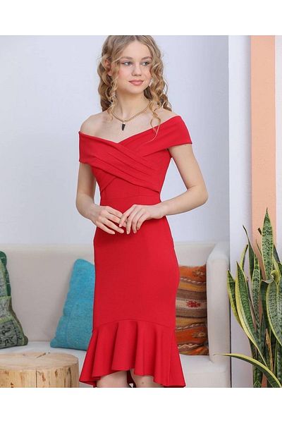vuvutasarım New Season Crepe Fabric Cross Collar Λεπτομερής λεπτή εφαρμογή βραδινό φόρεμα μίντι μήκους 2879