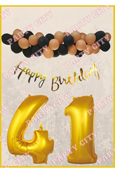 Party City Happy Birthday Gold Konsepti (41) Yaş Doğum Günü Parti Kutlama Seti