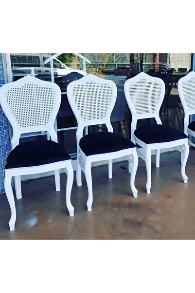 Evim-E Aksesuar 4 Adet Oymalı Hasırlı Kontra Sandalye-siyah Kumaş-lake Beyaz ...