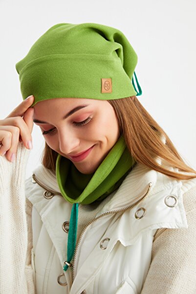 Butikgiz 3 in One Fisherman Style Beret + String Beret + Neck Collar Lightweight, 100% Cotton Winter Set