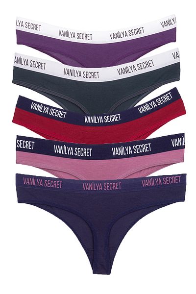 Vanilya Secret Γυναικείο λάστιχο μέσης βαμβακερό στρινγκ 5 Συσκευασία