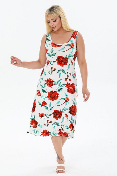 Mooi XXL Women's White Red Rose Patterned Strap Plus Size Dress