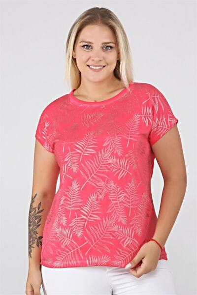 Seamoda Bright Leaf Printed Tshirt-fusya
