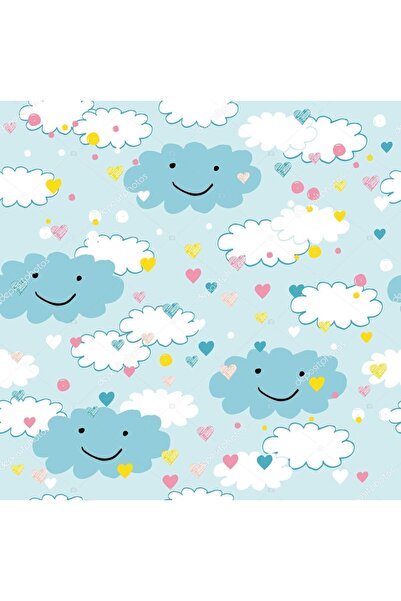 Venüs Mavi Bulutlu Kaymaz Taban Renkli Çocuk Odası Halısı