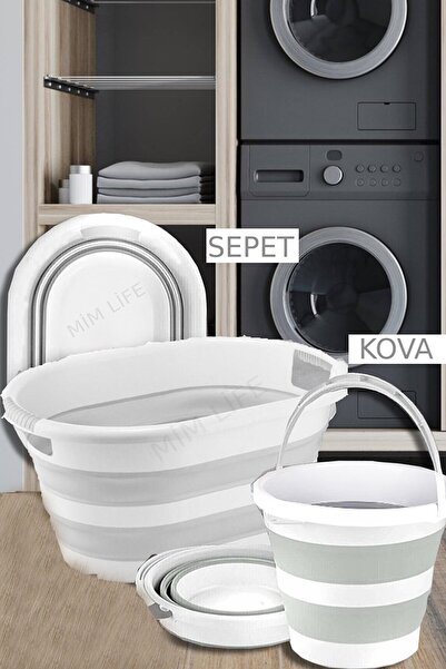 Mim Life 2'li Set Katlanabilir Çamaşır Sepeti Katlanabilir Akordiyon Su Kovas...