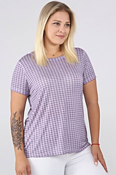 Seamoda Plaid Pattern Oil Wash Basic Tshirt-lilac