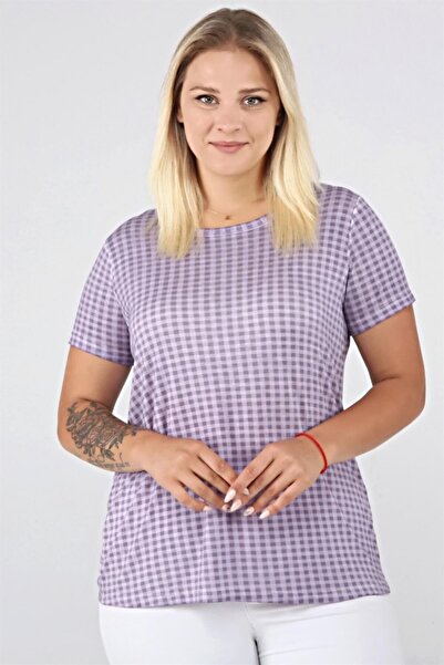 Seamoda Plaid Pattern Oil Wash Basic Tshirt-lilac