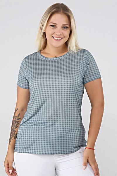 Seamoda Tricou de bază cu model în carouri Oil Wash-albastru