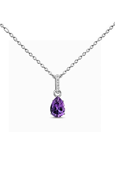 Eva Jewelry Mor Mistik Topaz Taşlı 925 Ayar Gümüş Zincirli Kadın Kolye