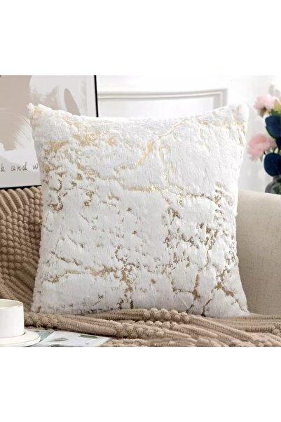 MER HOME Husă de pernă de pluș cu model din folie de marmură (alb)