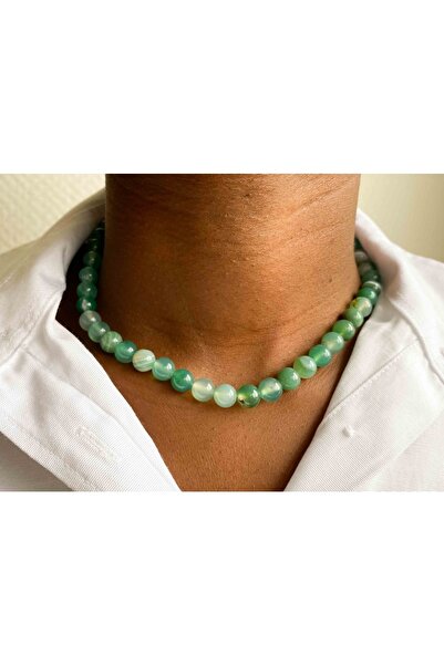 Mucize Taş قلادة من حجر العقيق الطبيعي 8 ملم باللون الأخضر