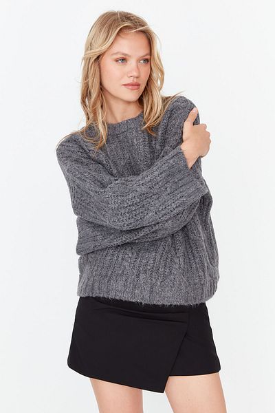 Trendyol Collection Anthracite Soft Textured Wide Fit Knitwear Sweater TWOAW23KZ01373