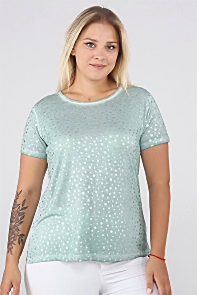 Seamoda Λαμπερή Τελεία Εκτυπωμένη Λάδι Πλενόμενο Basic T-shirt-πράσινο