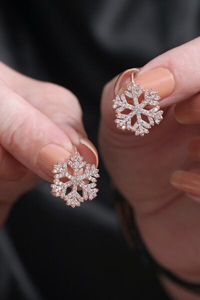 Eva Jewelry Kar Tanesi Beyaz Taşlı 14 K Rose Gold Kaplama Kadın Küpe