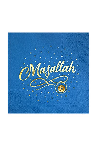 Story 33x33 سم ورق ذهبي ما شاء الله 60 مناديل ورقية زرقاء اللون