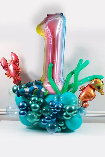 PARTİAVM Sea Creatures Themed Balloon Bouquet Colorful Number Balloon Rainbow Number Full Set (Video Explanation)