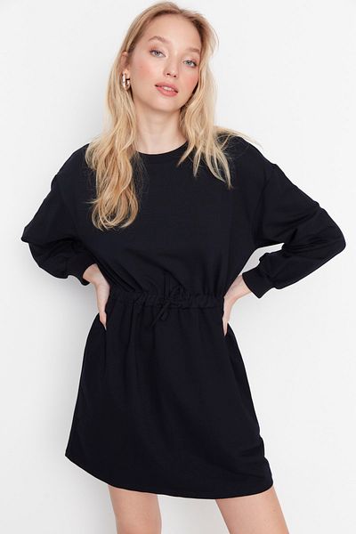 Trendyol Collection Sötétkék fűzős részletes mini kötött családi kombinált ruha