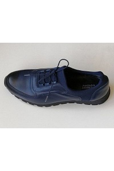Giuseppe Mengoni Genuine Leather Textile Combination Navy Blue Non-Slip Thick Rubber Sole Lace-Up Shoes