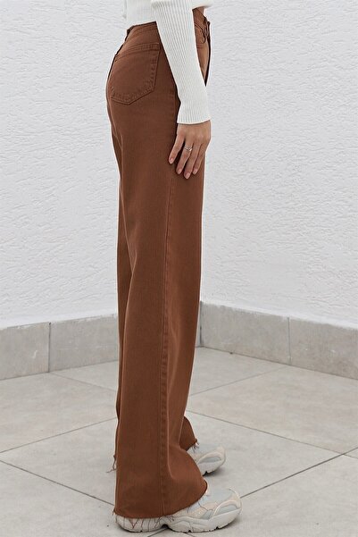 Trn JNS Brown Lycra Super High Waist Loose Jeans Palazzo Trousers. (super High) Wide Leg