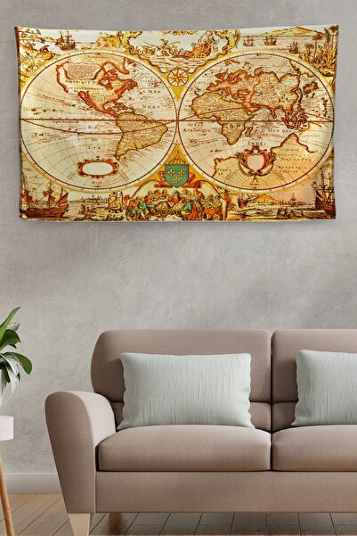 KURRA STORE Стара вінтажна карта світу - якісна полотняна настільна скатертин...