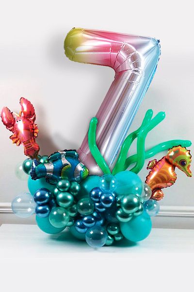 PARTİAVM Sea Creatures Themed Balloon Bouquet Colorful Number Balloon Rainbow Number Full Set (Video Explanation)