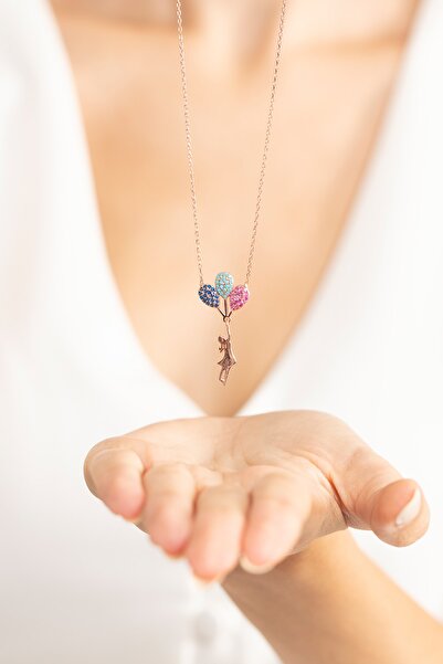 Violansia 925 Ayar Gümüş Balon Tutan Kız Tasarımlı Kolye