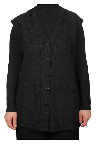 Fresh&Moda Black Plus Size Buttoned Women's Vest