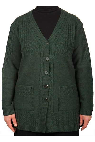 Fresh&Moda Large Size Women's Khaki Green Short Buttoned Cardigan