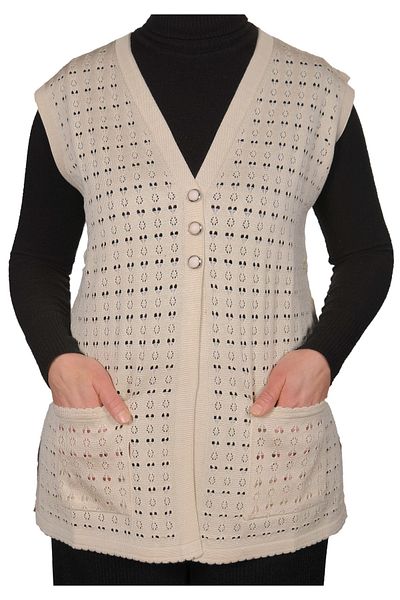 Fresh&Moda Vestă crem mercerizată pentru femei
