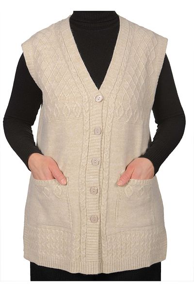 Fresh&Moda Dark Cream Large Size Women's Vest - Buttoned
