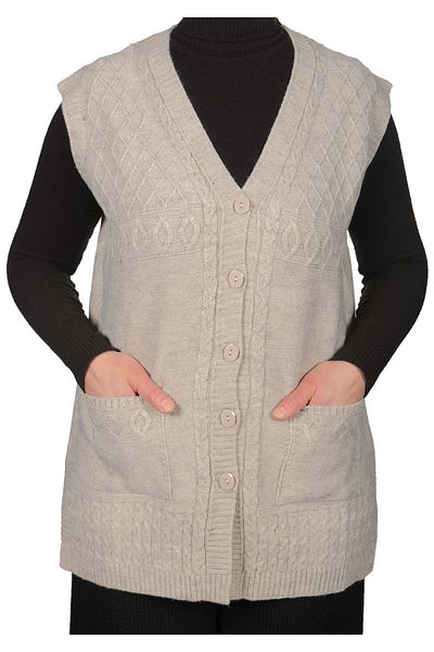 Fresh&Moda Plus Size Women's Cream Buttoned Vest