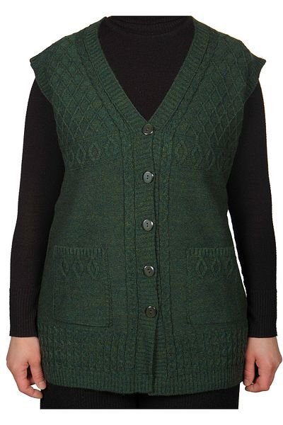Fresh&Moda Khaki Green Large Size Women's Vest - Buttoned