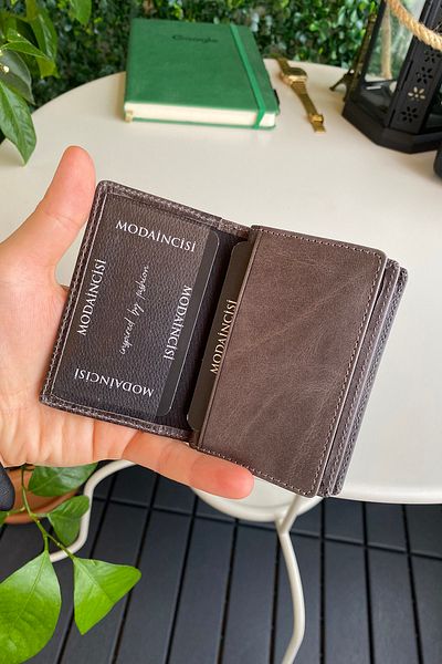 Modica Orsa – Suport card minimalist din piele naturală Portofel subțire gri, suport pentru cărți de vizită